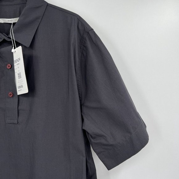 Eien29 Women's Simple Half Button Down Shirt Woven Polo Charcoal Gray One Size F - Picture 3 of 8